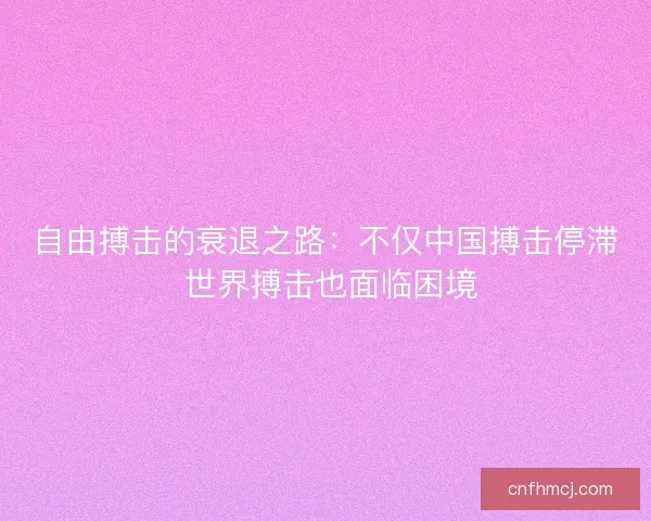 自由搏击的衰退之路：不仅中国搏击停滞 世界搏击也面临困境